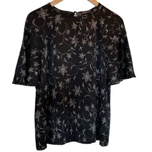 VINCE CAMUTO Black/White Floral Blouse Top Short Sleeve - Size 14